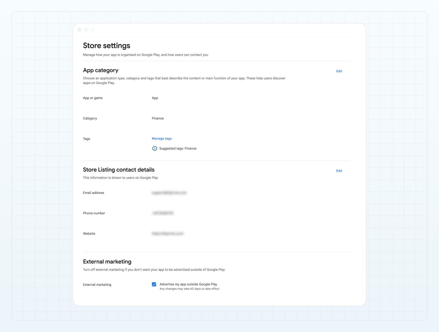 Store settings