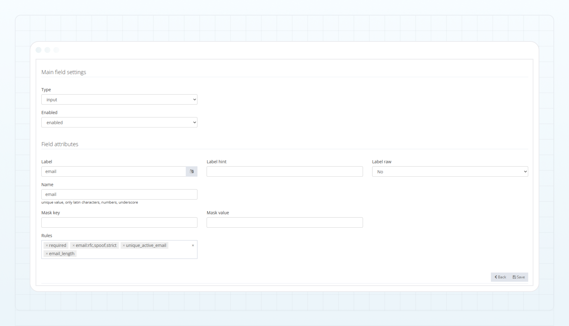 Save field settings